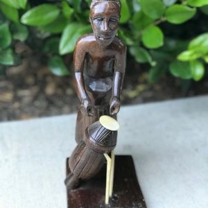 11" Vtg African Drummer Wooden Statue